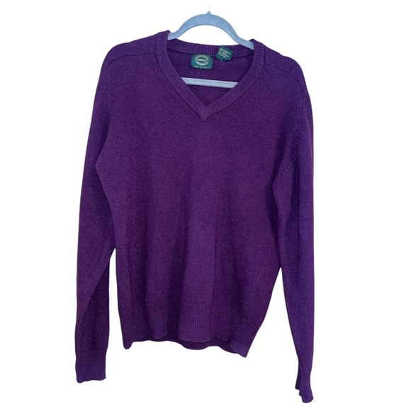 SADDLES 100% pure wool large purple sweater v neck winter made in macau preppy - Picture 1 of 7